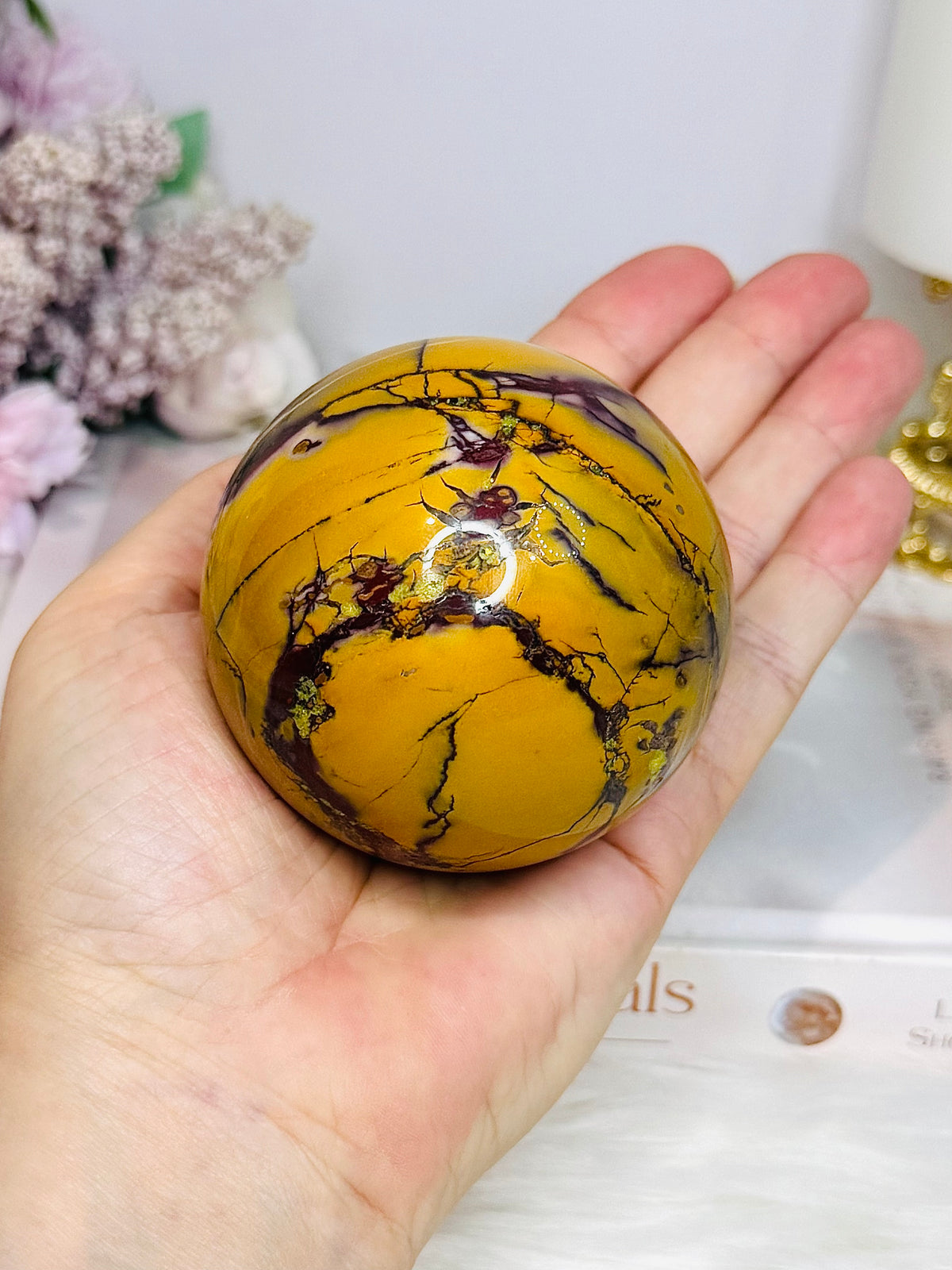 Large Mookaite Jasper Sphere on Stand 412g