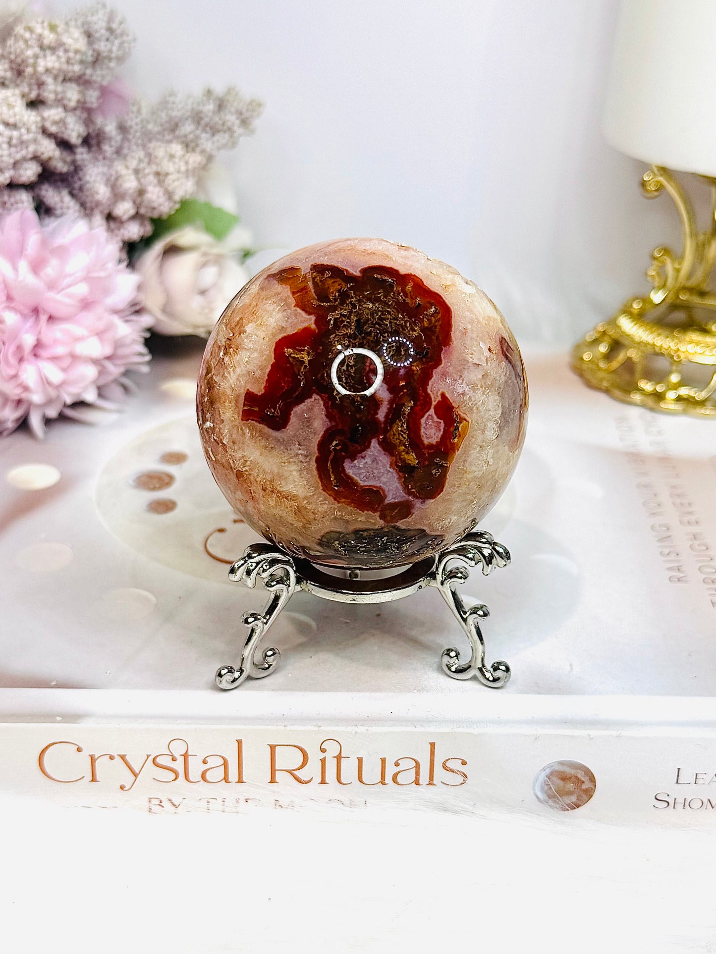 Druzy Red Moss Agate Sphere On Stand 271g