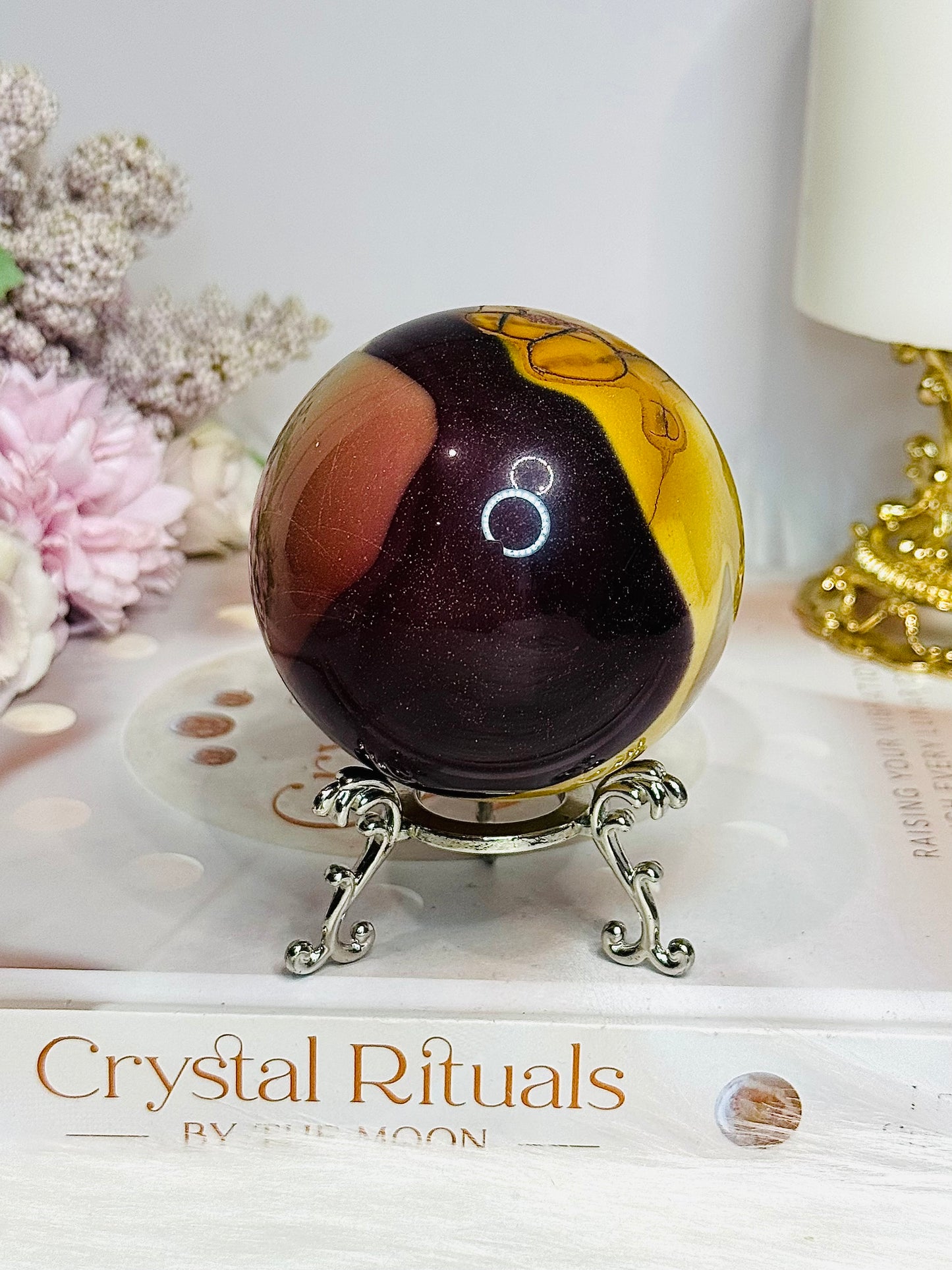 Large Mookaite Jasper Sphere on Stand 392g