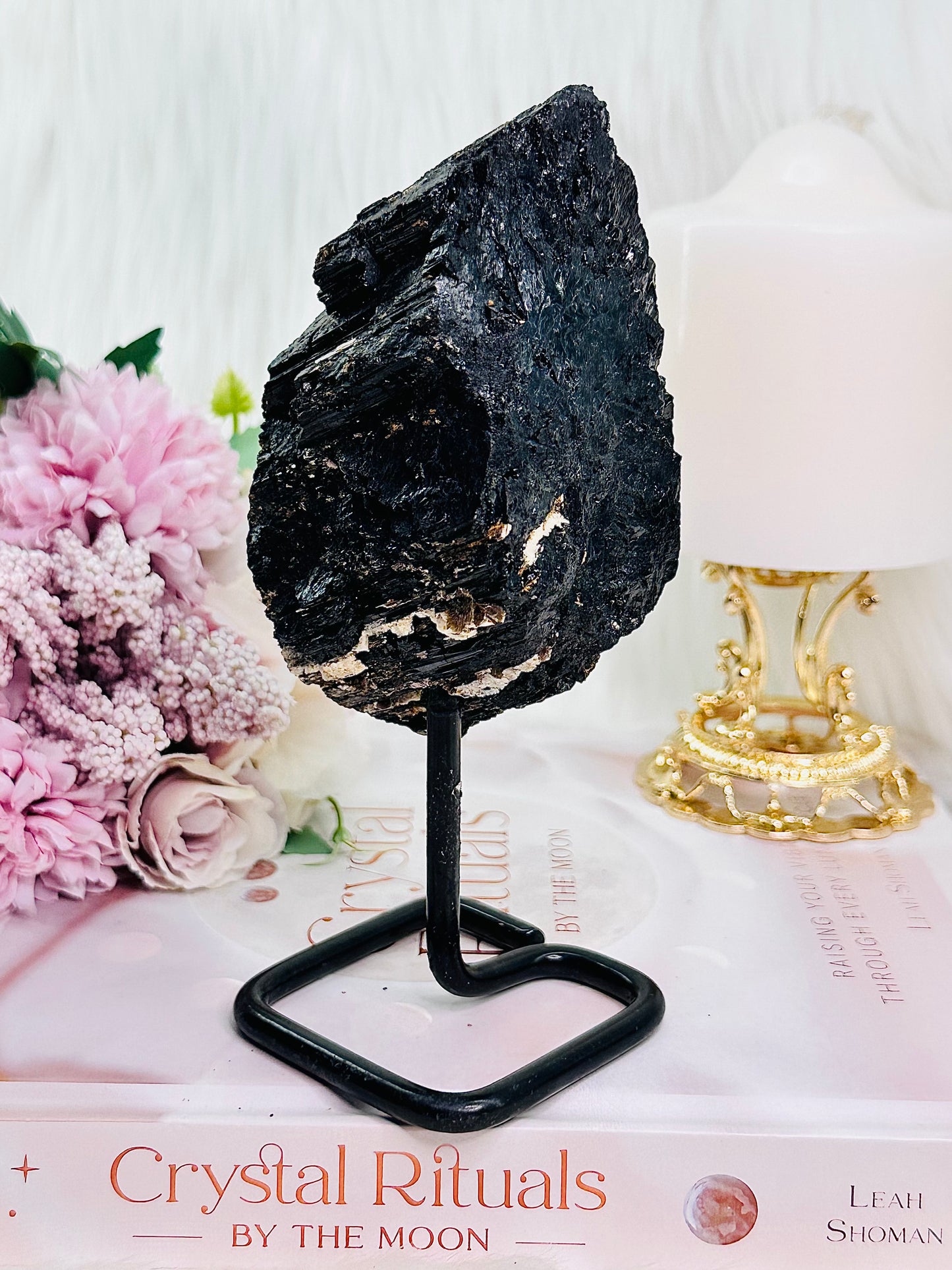 ⚜️ SALE ⚜️ Highly Protective Stone For Your Home ~ Amazing Large Natural Raw Black Tourmaline Specimen On Stand 623grams