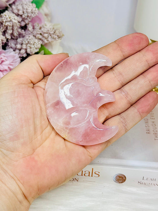 Rose Quartz Carved Moon 7cm