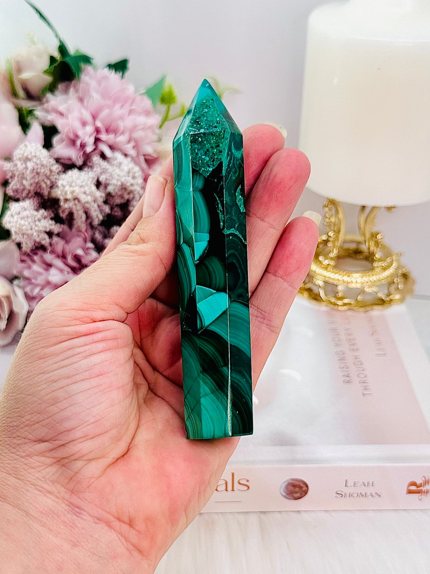 Emotional Healing ~ Absolutely Divine Tall 12cm AAA High Grade Natural Malachite Tower From Congo Simply Spectacular!!