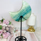 Large Sky Blue Quartz Carved Chunky Moon On Stand 25cm 626grams