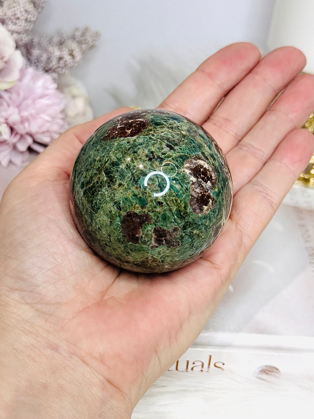 Green Sakura Agate Sphere On Stand 264g