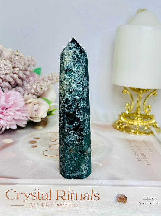 Green Moss Agate Tower 12cm