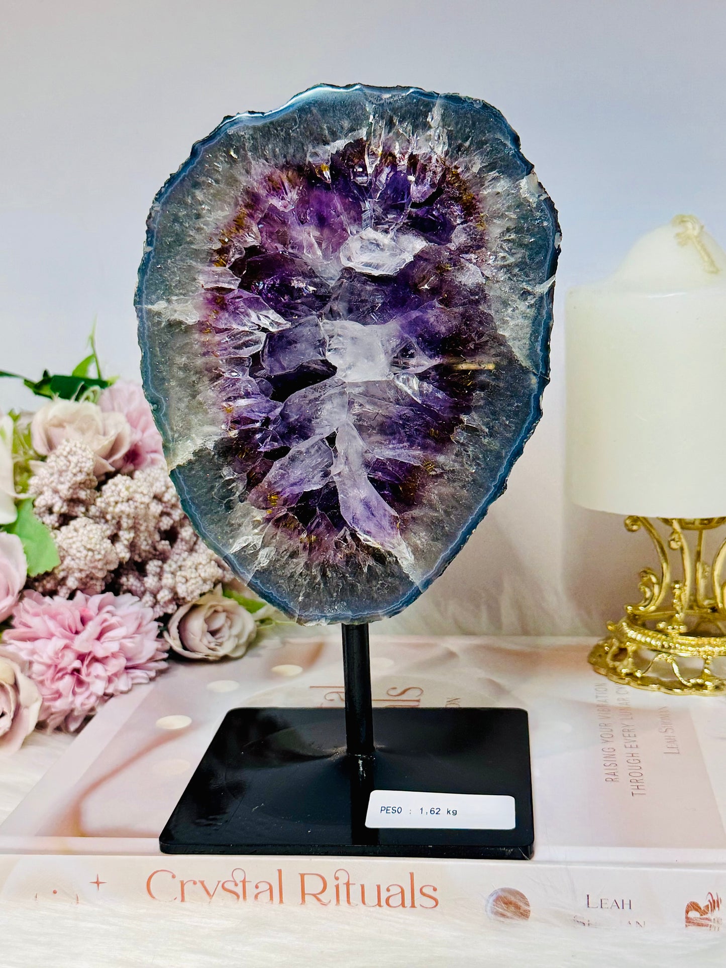 Large High Grade Amethyst Geode with Goethite Inclusions on Stand 1.6KG 20cm