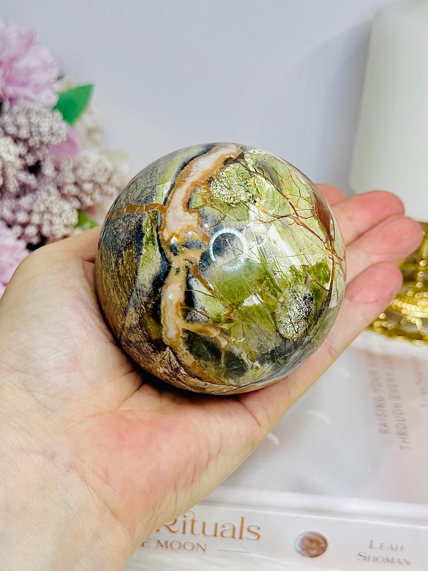 Large Money Agate Sphere on Stand 510g
