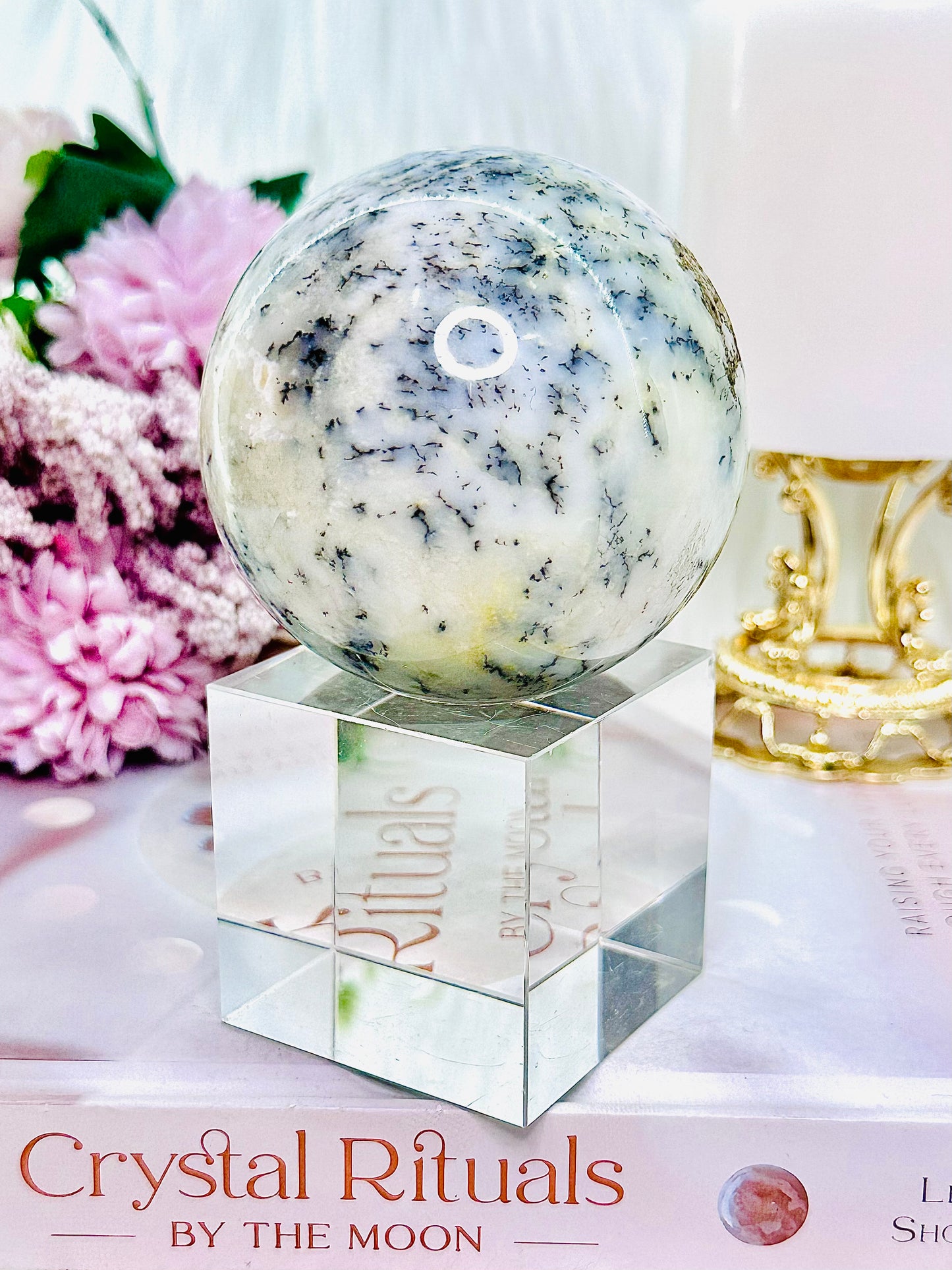 Spiritual Healing ~ Incredible Large 404gram Dentrictic Opal Sphere On Silver Stand (glass stand in pic is display only)