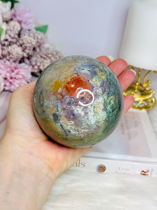 Large Ocean Jasper Sphere on Stand 840g