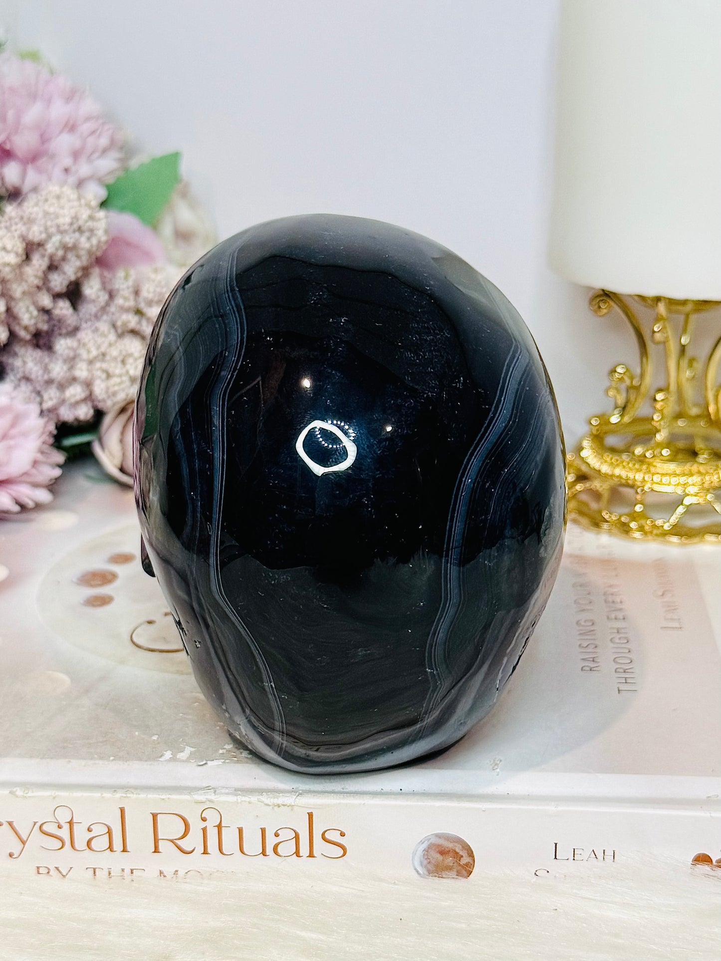 Huge Black Agate Carved Skull 11.5cm 1.24KG