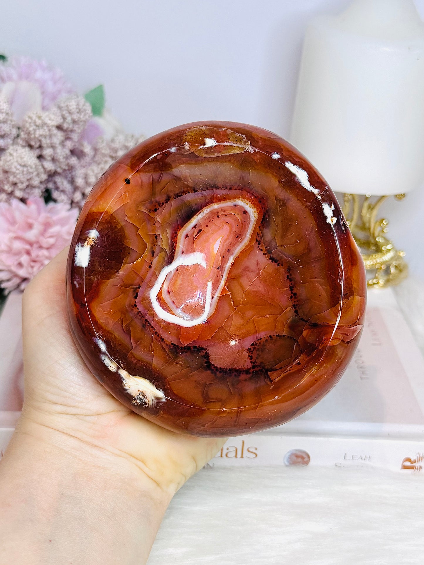 Large Carnelian Carved Bowl 11cm 731g