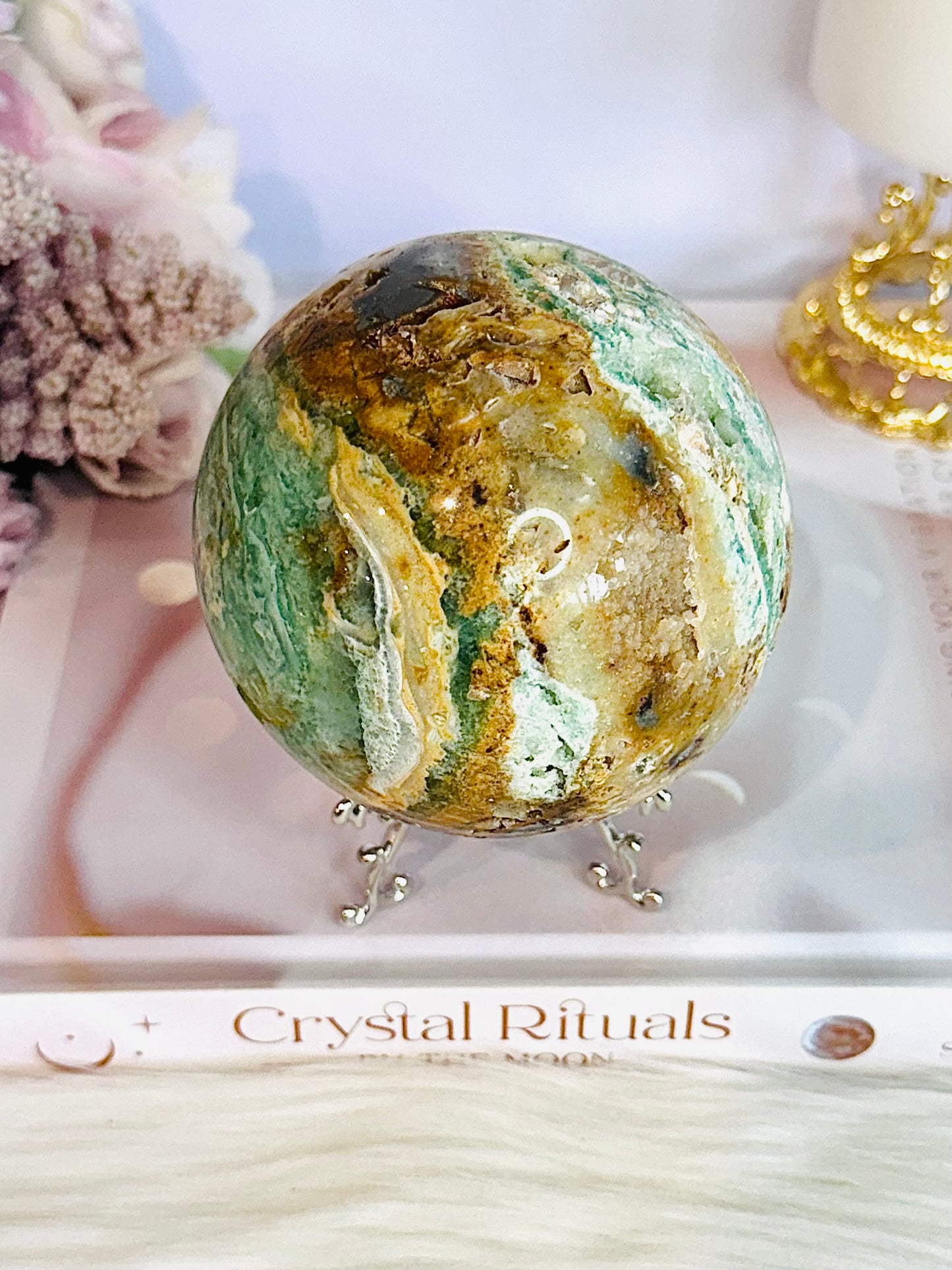 Huge Natural Glorious Variscite Sphere On Stand 802grams