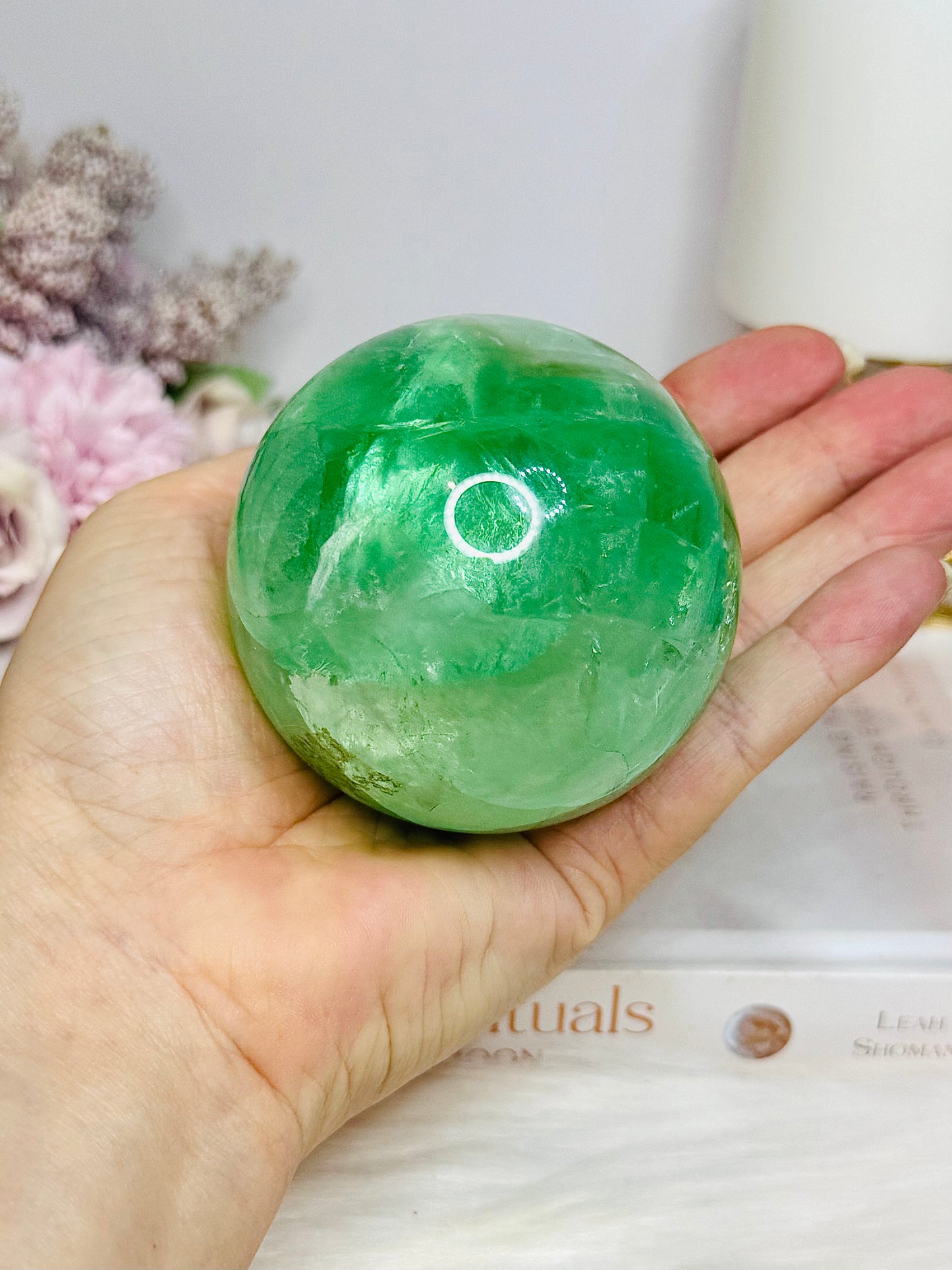 Large Green Fluorite Sphere Full of Rainbows 557g