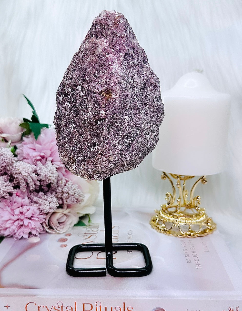 ⚜️ SALE ⚜️ Beautiful Large 20cm 574gram Natural Raw Lepidolite Specimen On Stand