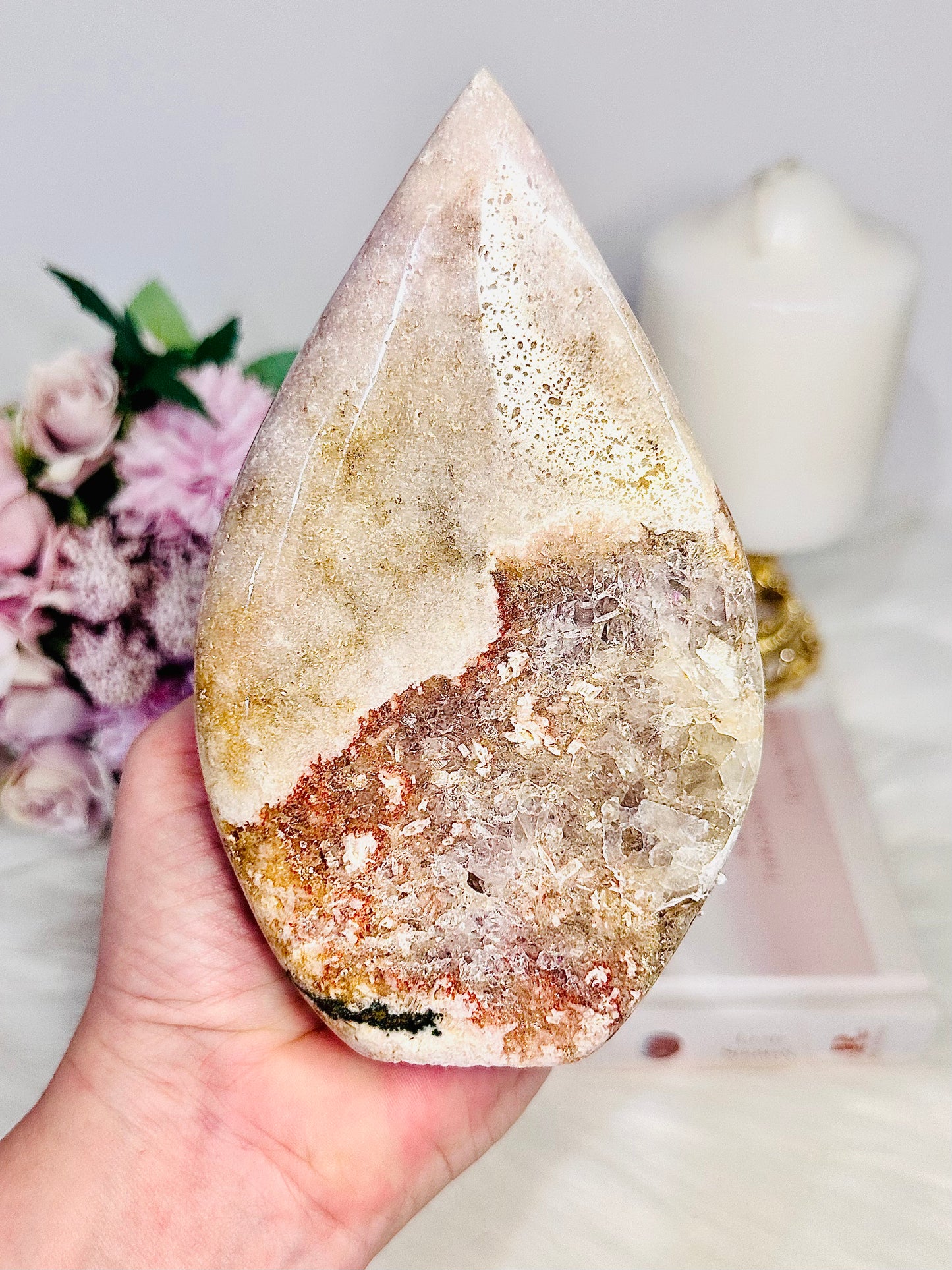 Simply Stunning Pink Amethyst Druzy Carved Flame | Freeform From Brazil 564grams 15cm