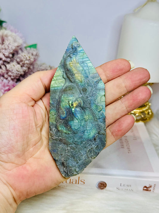 Phoenix Carved In Labradorite Slab (slab unpolished) 13cm
