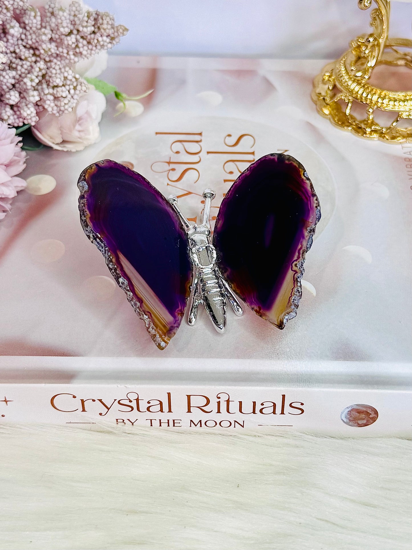 Beautiful Purple Agate Silver Butterfly