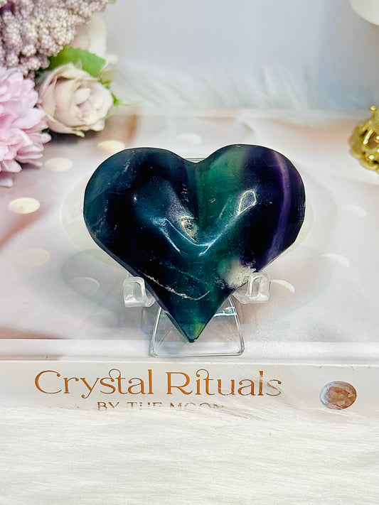 Chunky Feather Fluorite Heart on Stand 6.5cm