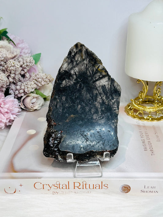 Black Tourmaline in Quartz Slab on Stand 14.5cm