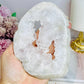 Clear Quartz Natural Druzy Slab 15cm on Glittery Rose Gold Stand