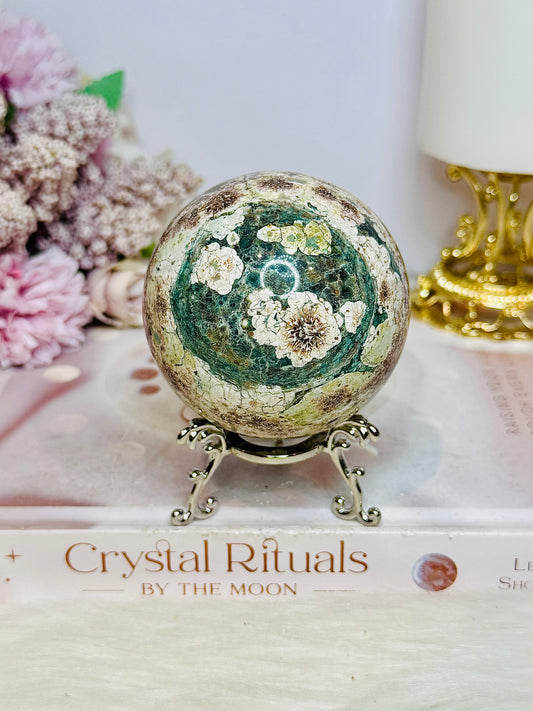 Green Sakura Jasper Sphere On Stand 371g