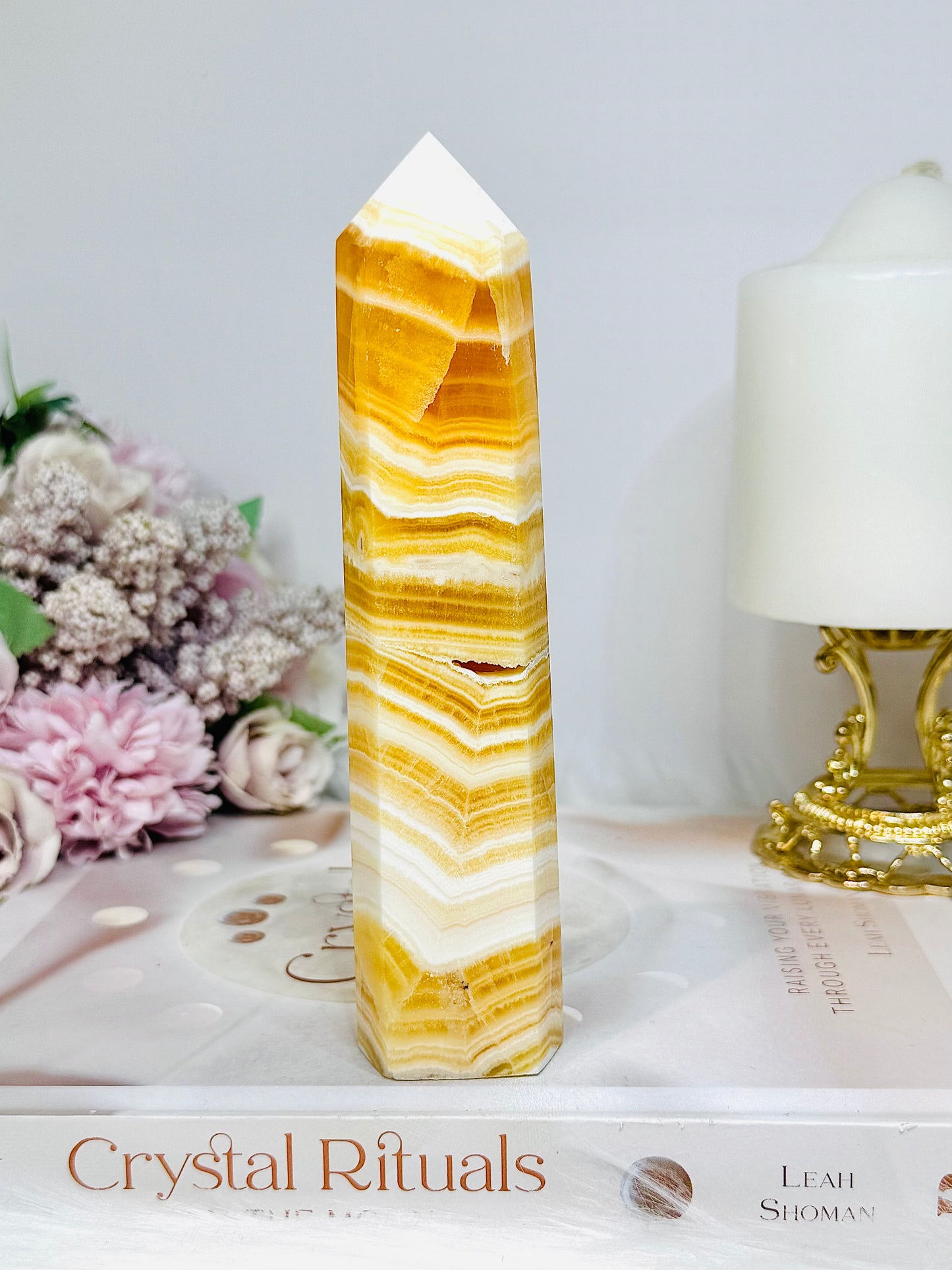 High Grade Orange Calcite Tower 15.5cm