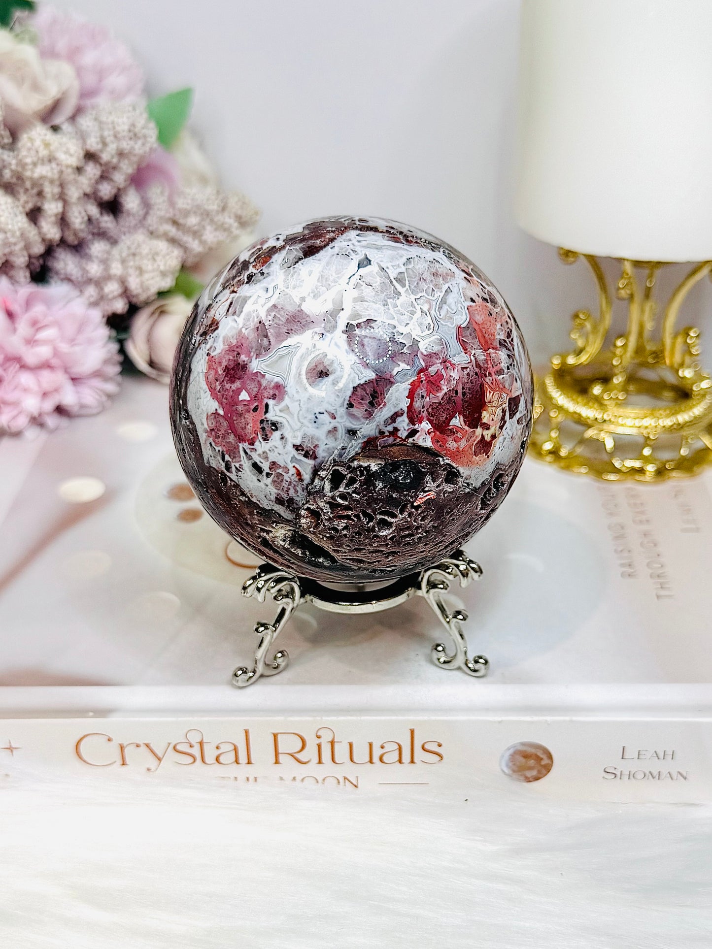 Mexican Lace Agate Sphere on Stand 476g