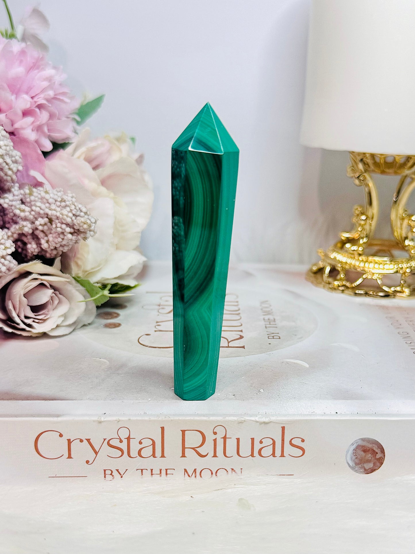 Natural AAA Grade Malachite Carved Tower | Wand 9cm