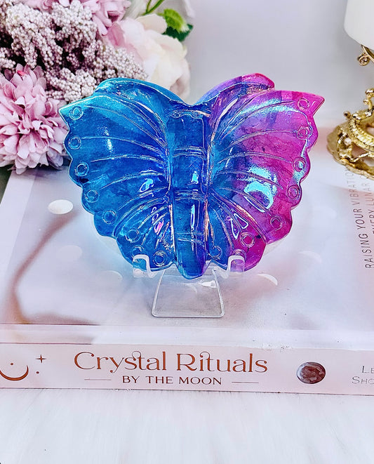 Bright & Beautiful Aura Quartz Butterfly Carving On Stand 11cm