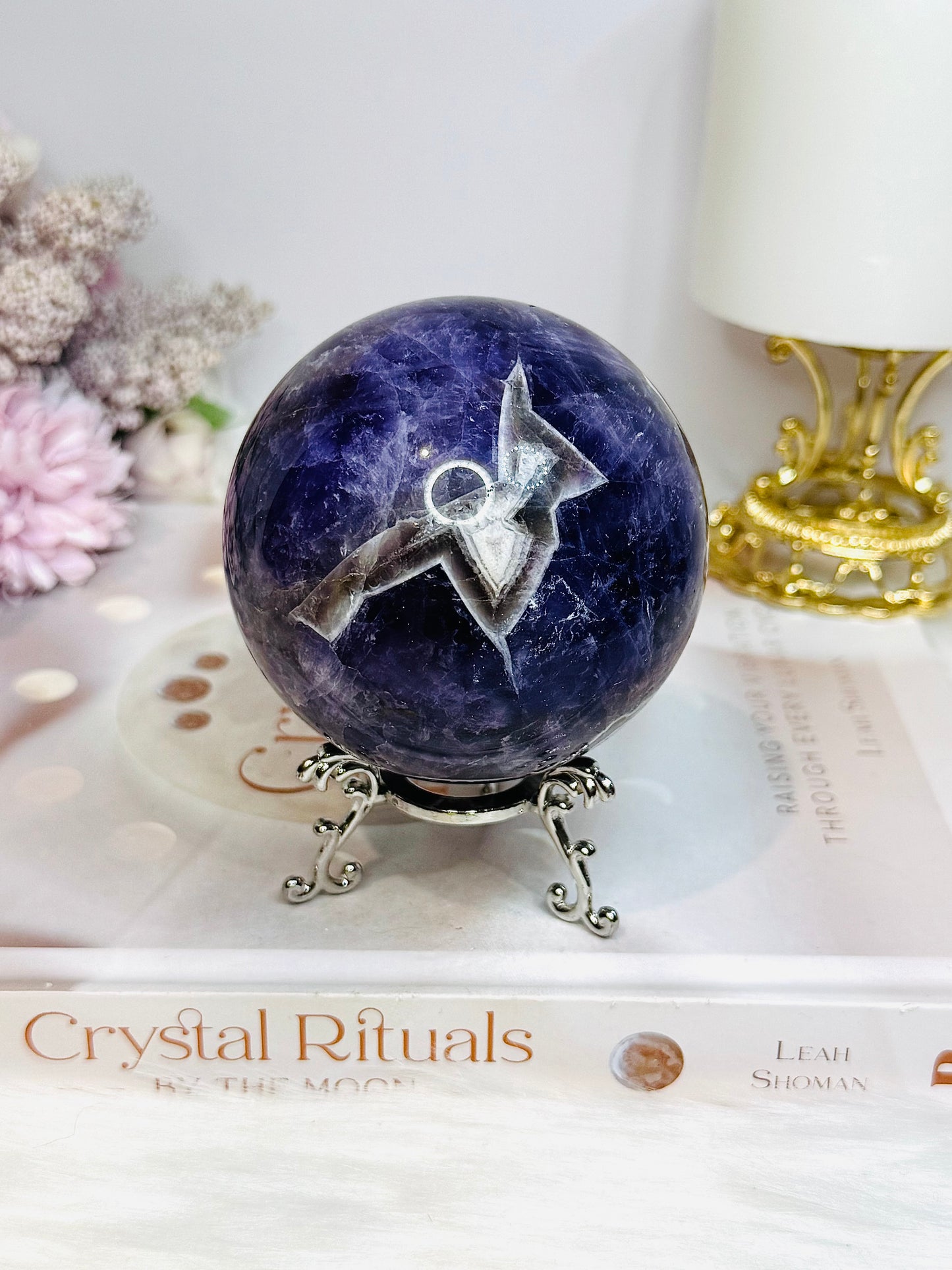 Large Chevron Amethyst Sphere on Stand 562g