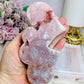 Large Pink Amethyst Druzy Double Hearts On Stand 15cm Long 471g