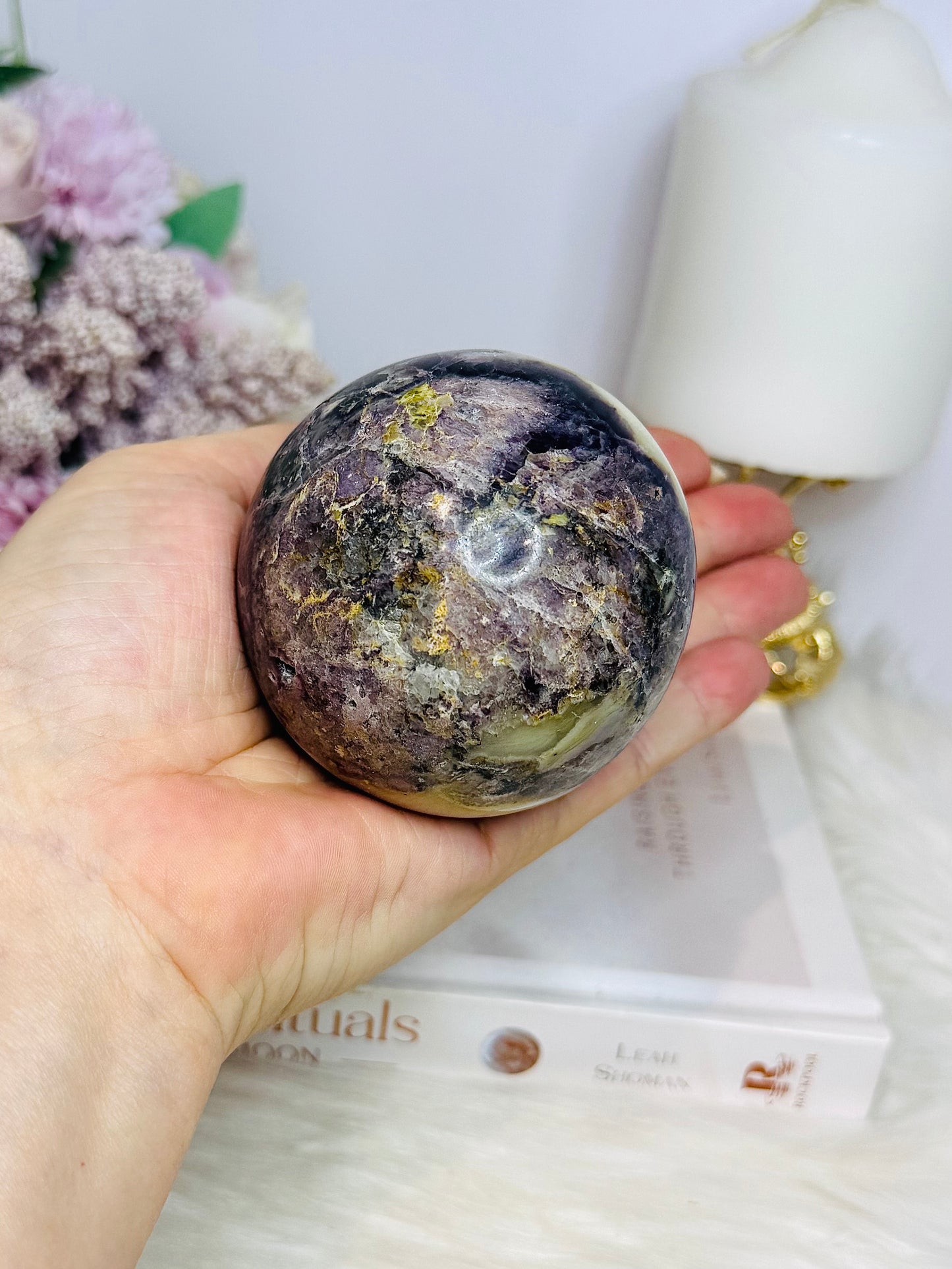 Large Brecciated Fluorite Sphere on Stand 455g