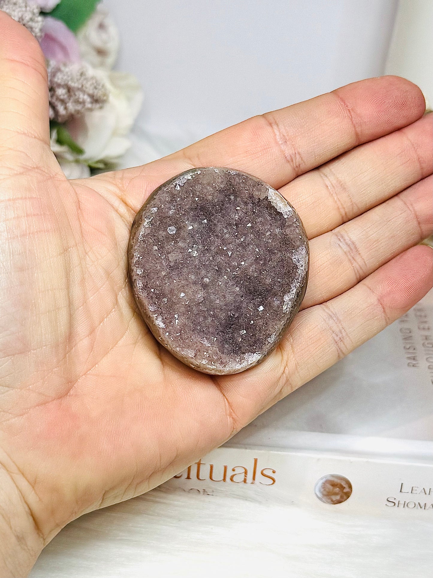 Amethyst Cluster Palm Stone (stand is display only)