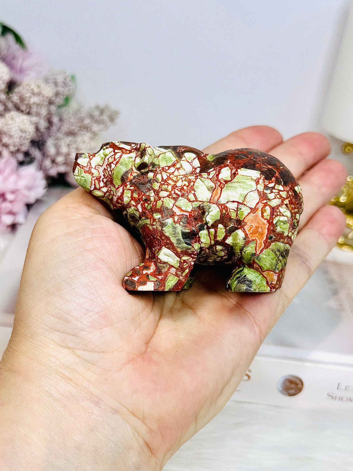 Money Agate Carved Bear 8cm