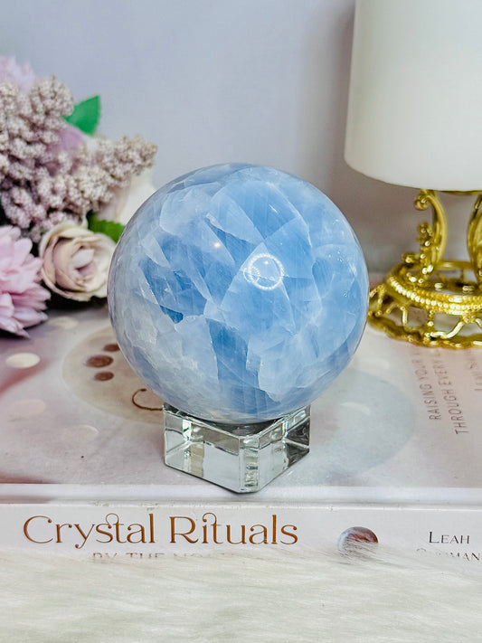 Blue Calcite Large Sphere on Stand 578g