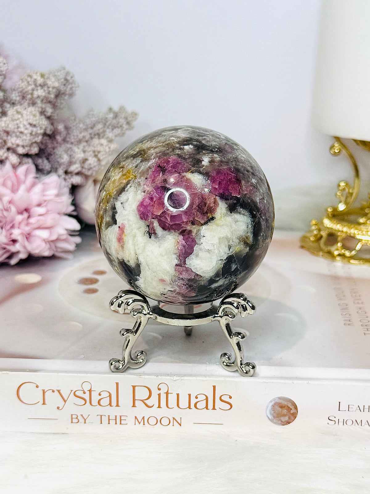 Large Pink Tourmaline Sphere On Stand 362g