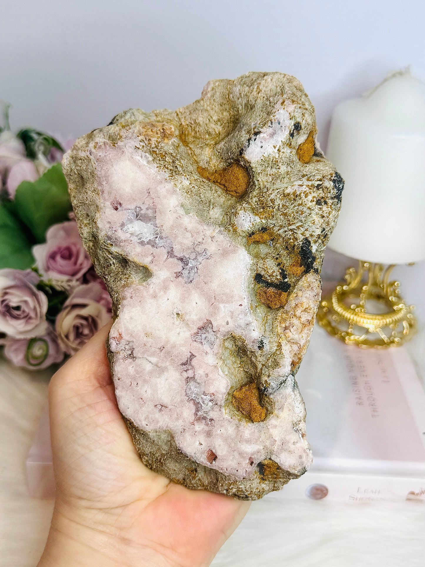 Natural Pink Amethyst Druzy Slab 490g 16cm