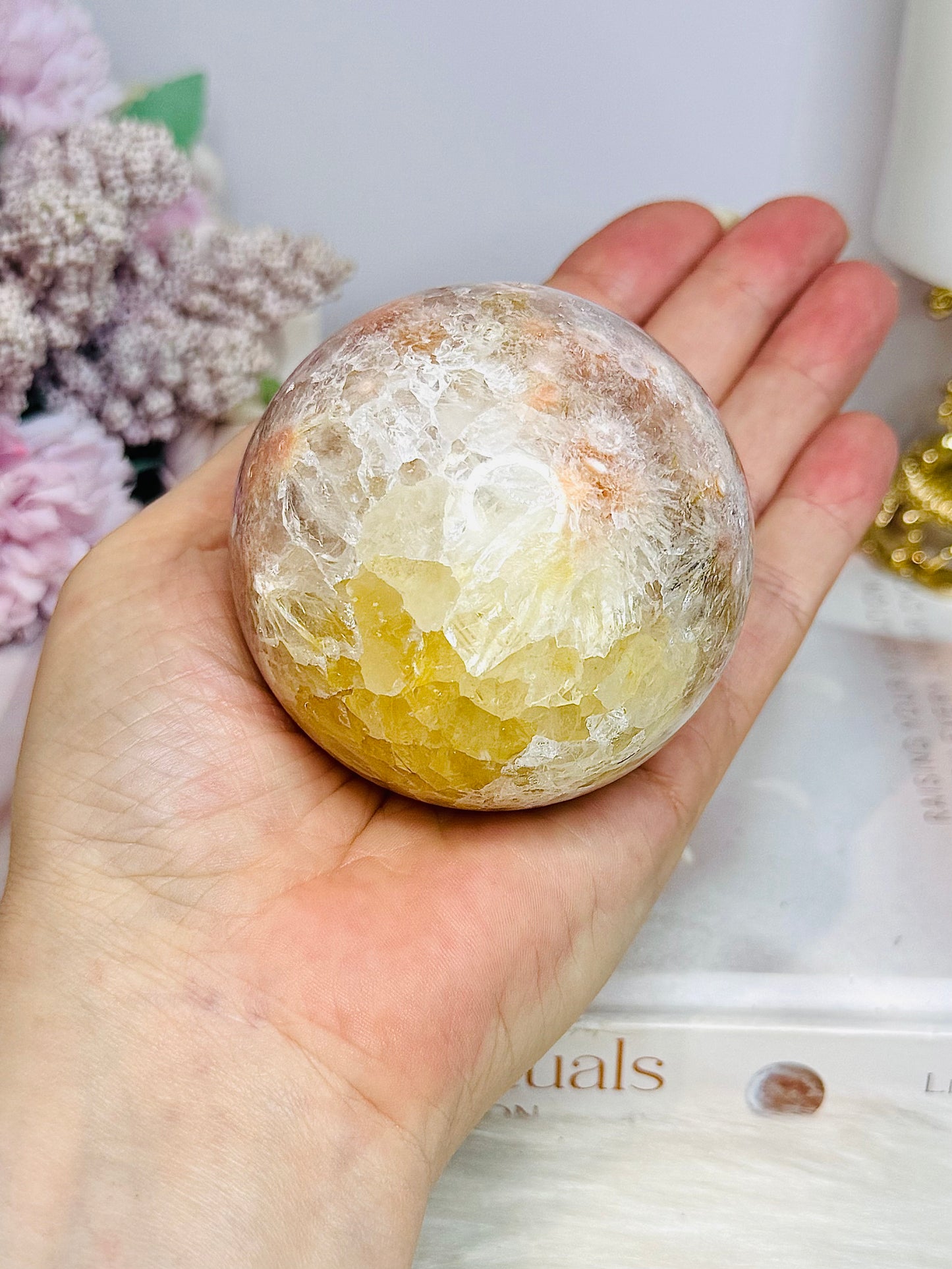 Large Flower Agate Sphere on Stand 382g