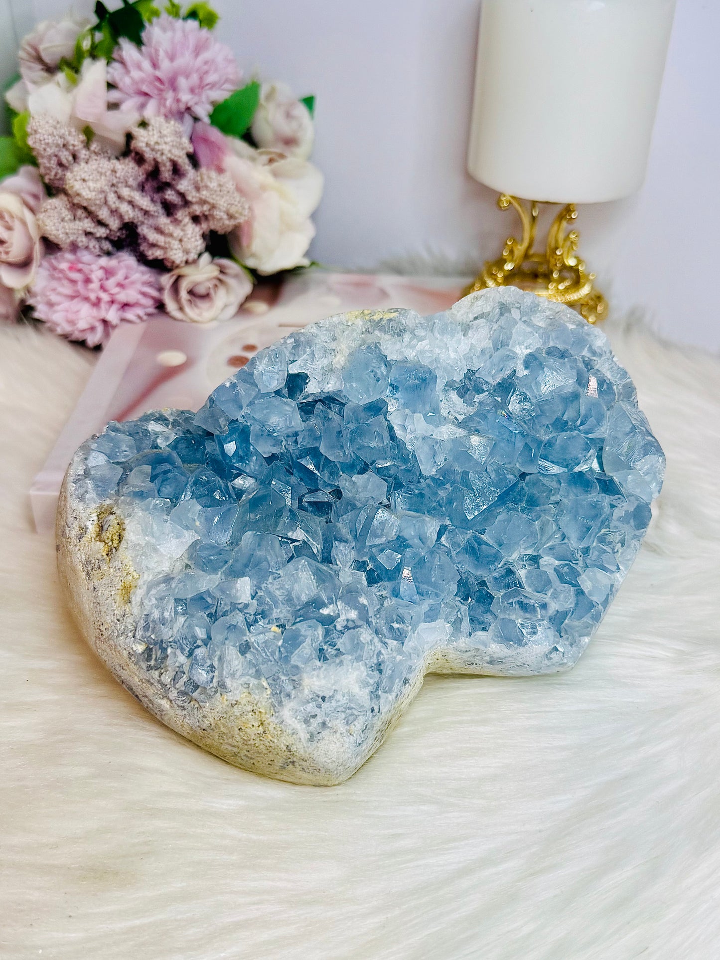 Huge Blue Celestite Cluster Double Heart 17cm 3KG