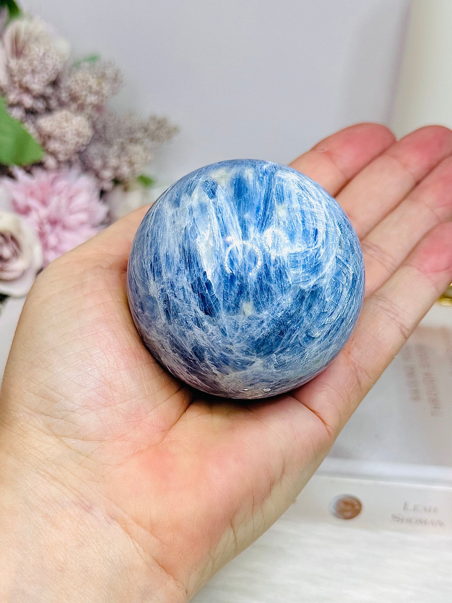 Blue Kyanite Sphere on Stand 397g On Stand