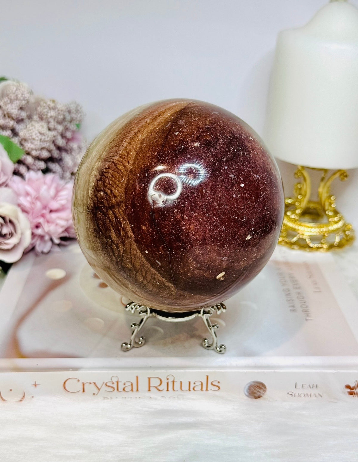 Large Chocolate Calcite Sphere On Stand 1.3KG