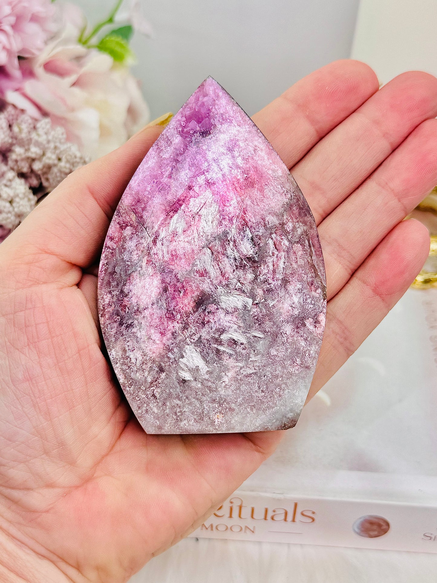 Natural High Grade Purple Mica Carved Flame 10cm