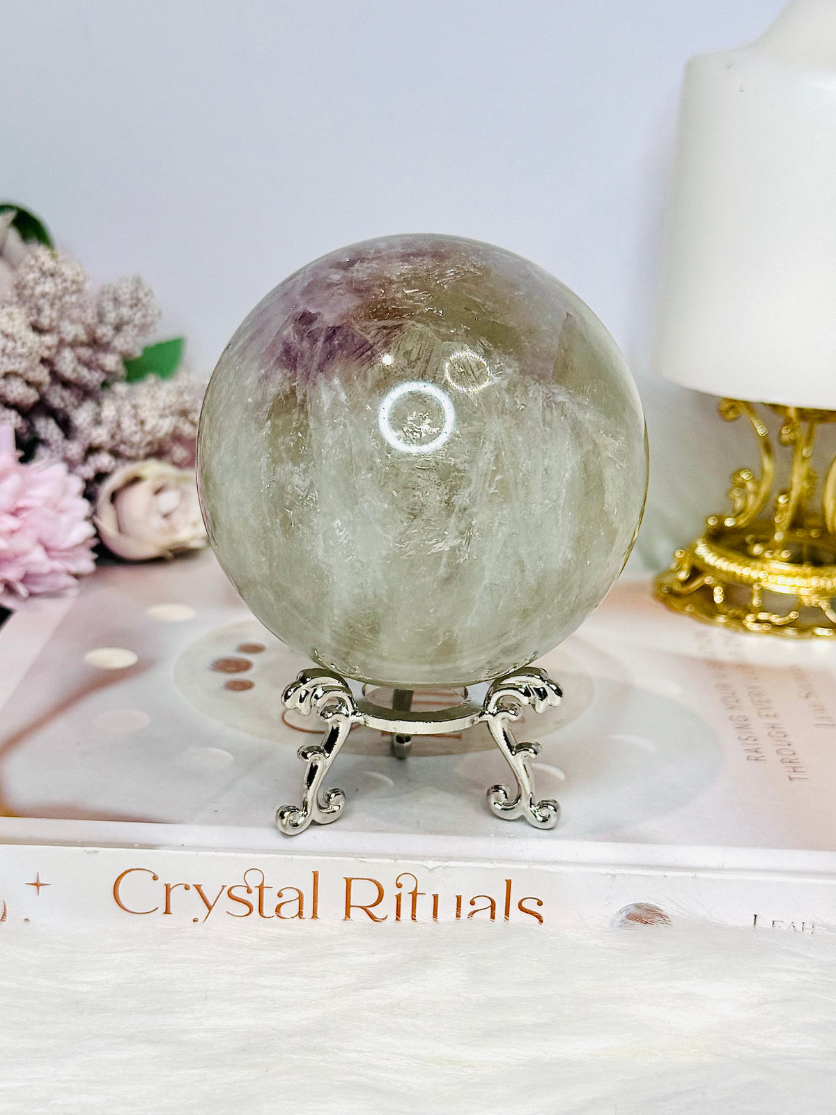 Large High Grade Agate Sphere with Rainbows on Stand 733g