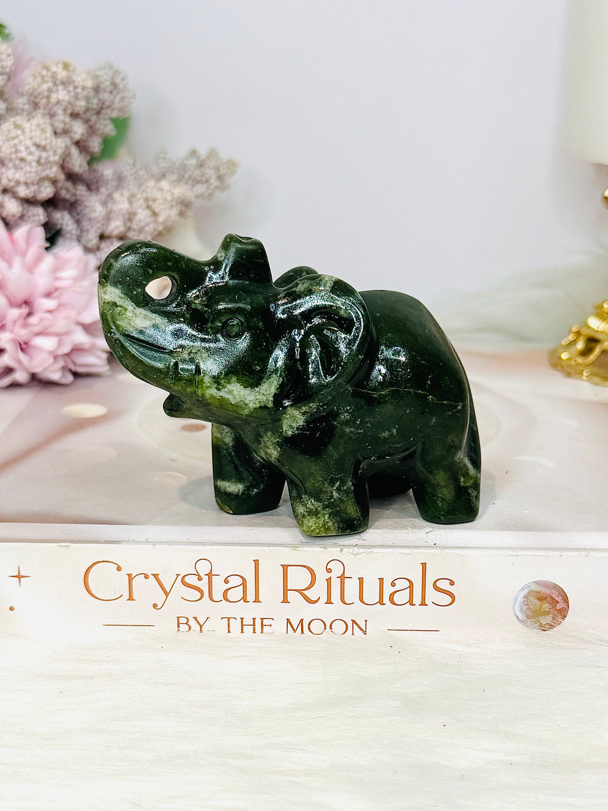 Green Jade Carved Elephant 8cm