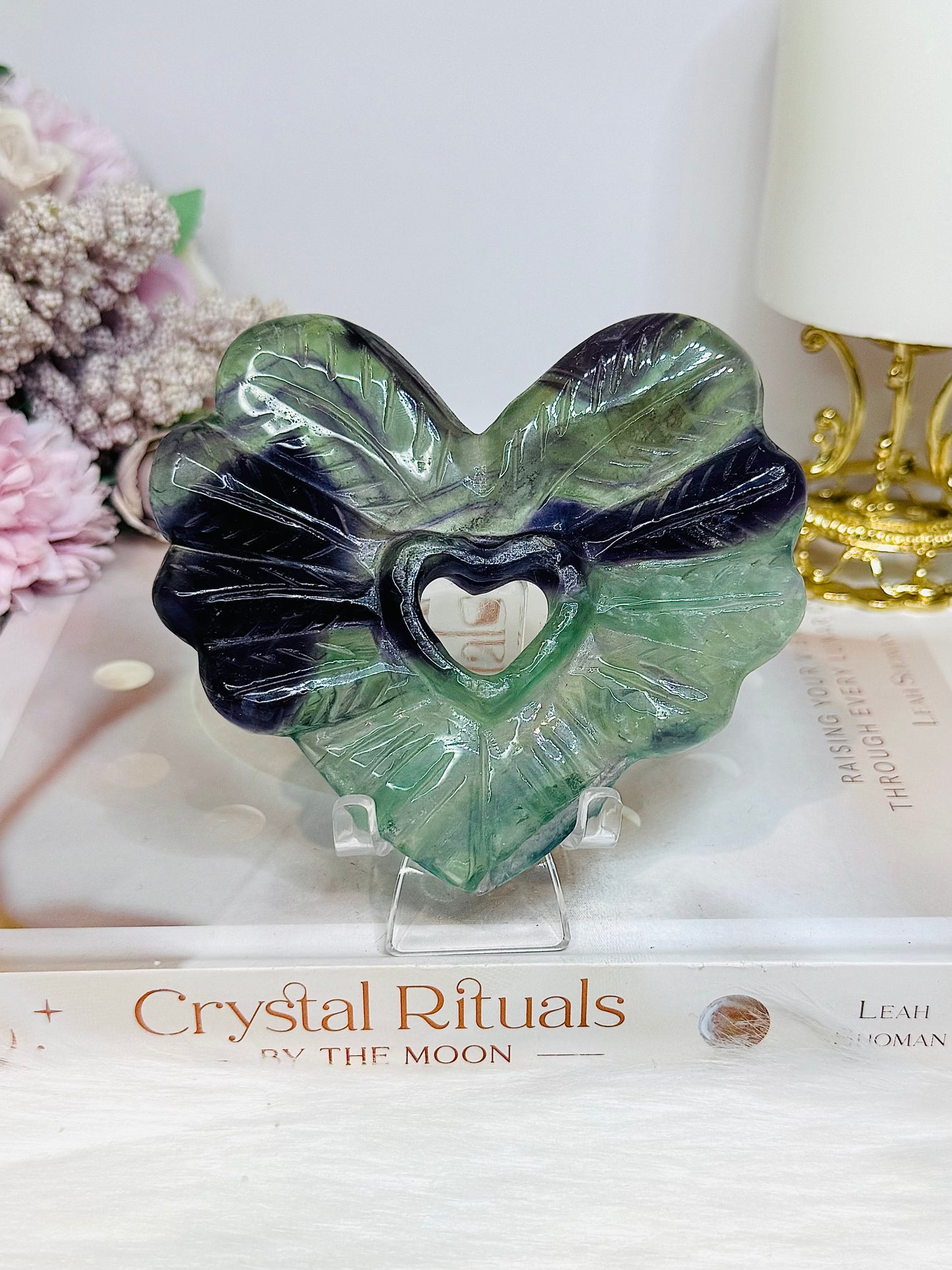 Large Chunky Fluorite Heart on Stand 10.5cm