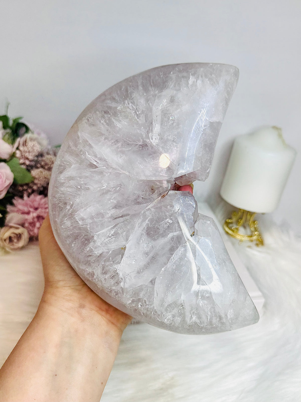 Huge Amethyst Carved Druzy Moon On Custom Stand 2.2KG 28cm (Inc stand)