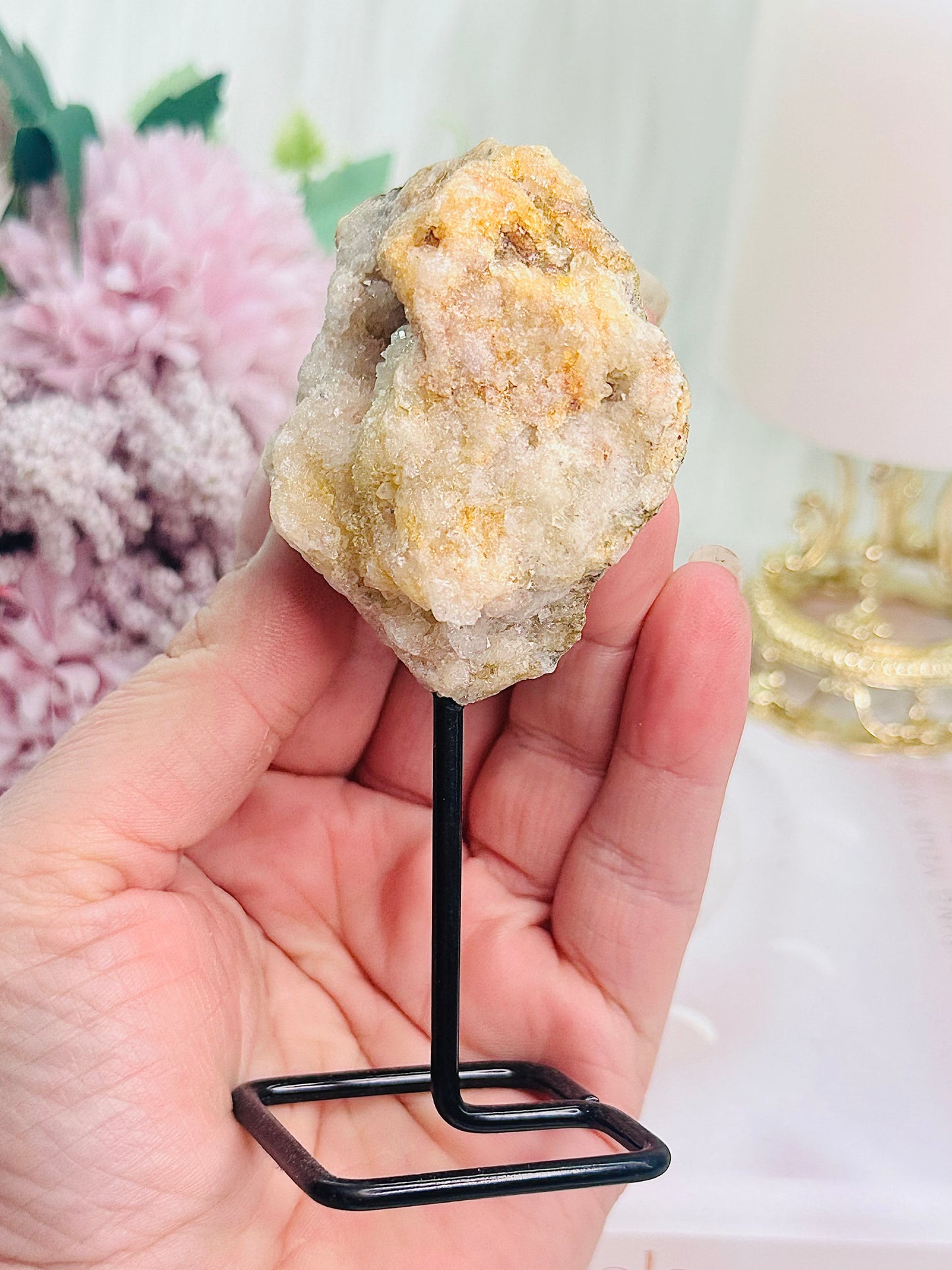 Gorgeous Pink Amethyst Natural Raw Druzy Geode On Stand From Brazil