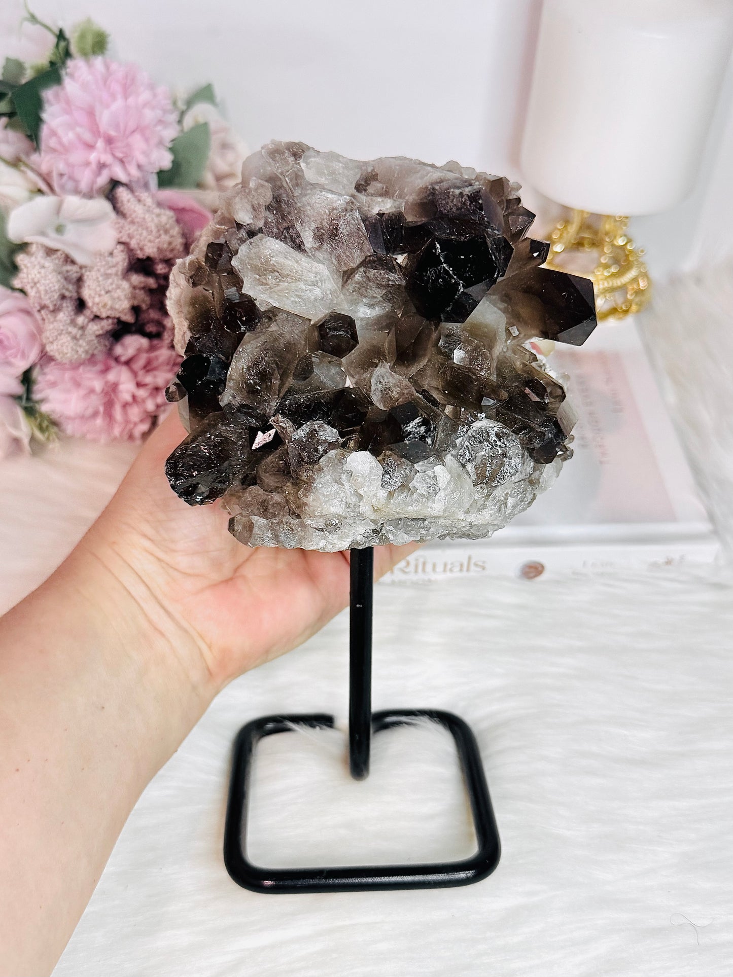 Large 20cm Smokey Quartz Cluster On Stand From Brazil