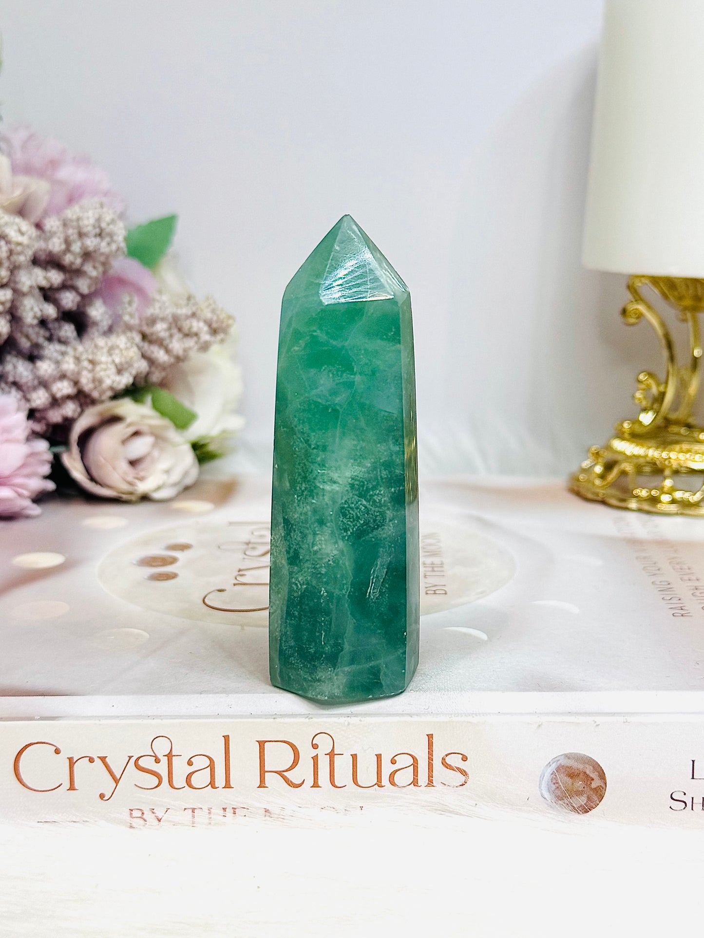 Green Fluorite Tower with Rainbows 8cm