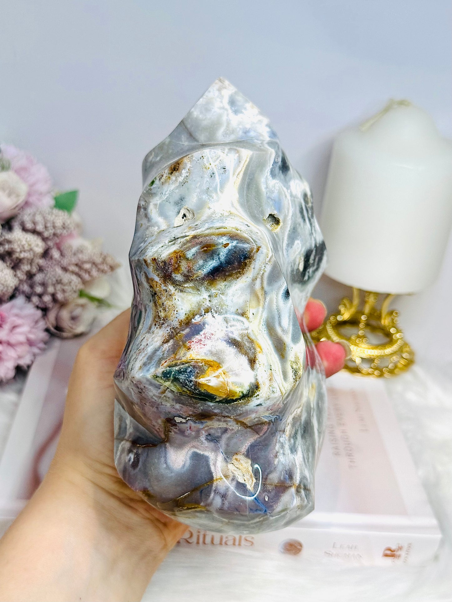 Large Ocean Jasper Carved Flame 17.5cm 1.99KG